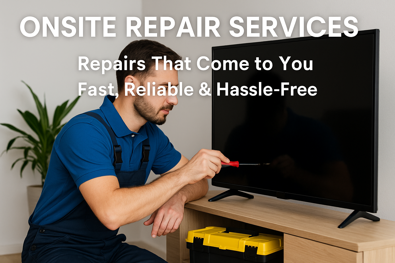 Technician providing onsite TV and device repair at customer location